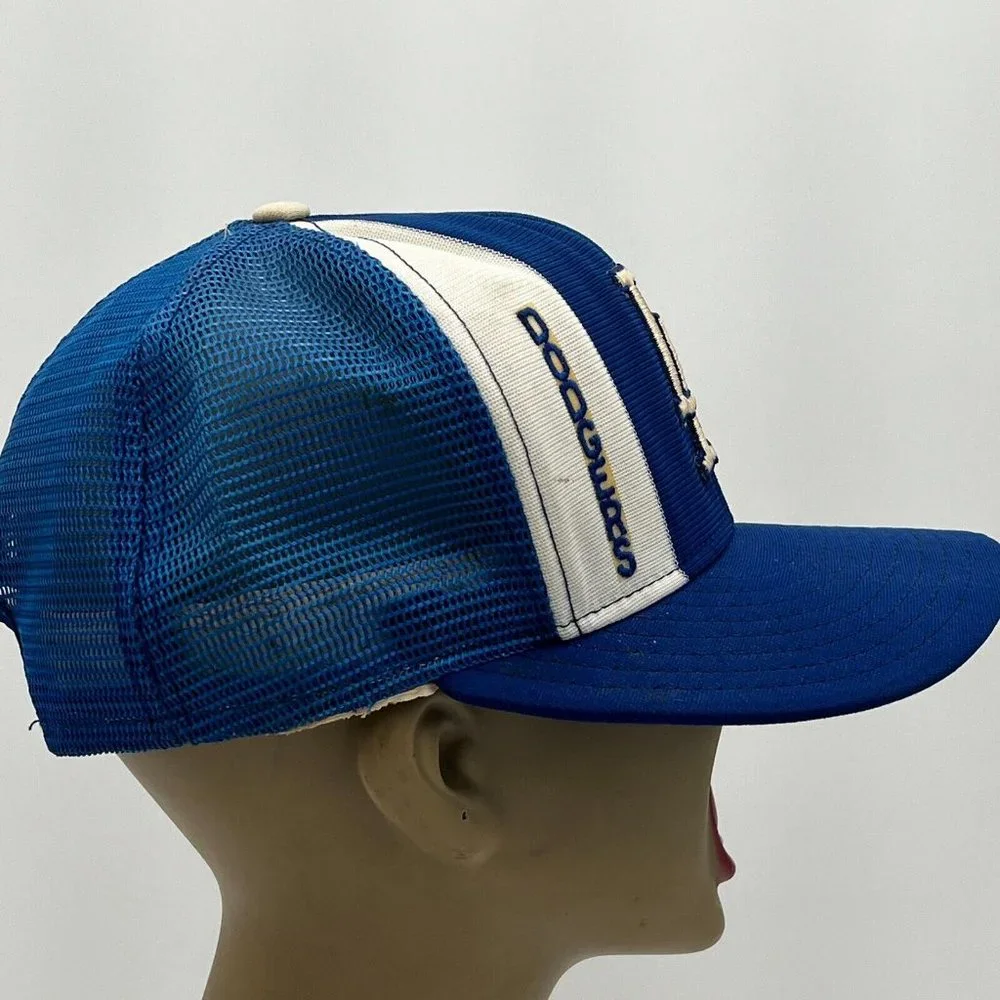 Vtg‎ AJD Lucky Stripes Los Angeles Dodgers Trucker Hat Blue White Snapback USA